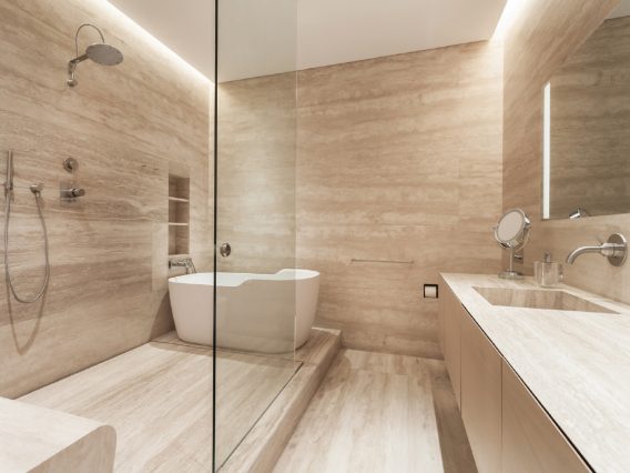 Continuum Miami Private PH Residence marble and glass bathroom