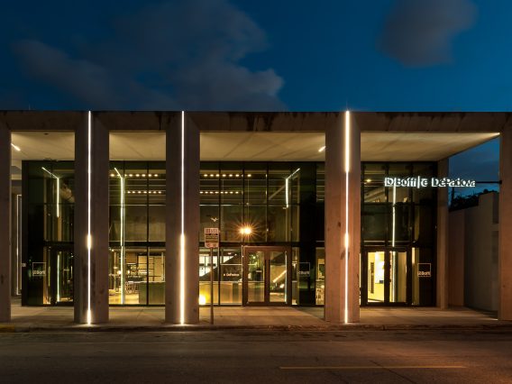 Exterior photo of the Boffi Showroom at night